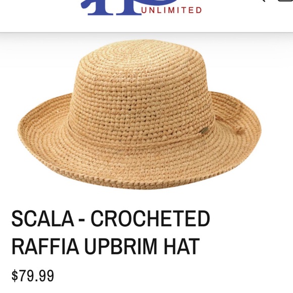 Scala Packable Crocheted Raffia Straw Big Brim Drawstring Hat - Picture 3 of 13